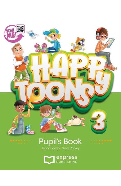 CURS LB. ENGLEZA HAPPY TOONS 3 PACHETUL ELEVULUI CU DIGIBOOK APP. (MANUAL + CAIET) 